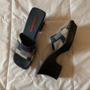 Hot Kiss Blue Patchwork Print Chunky Sandals